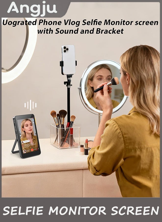 Angju Vlog Selfie Monitor Screen iPhone, Magnetic Wireless Screen Mirroring Back Camera Monitor with Desktop Stand, 3-Level Brightness,Selfie Monitor Built-in Speaker for YouTube TikTok Live Streaming - Image 4